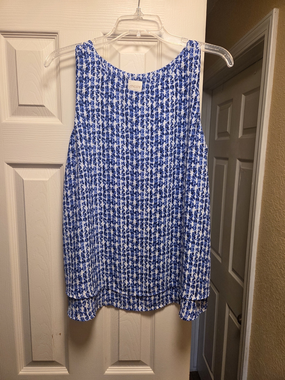 Chico's Blue & White Floral-Print Sleeveless Tank